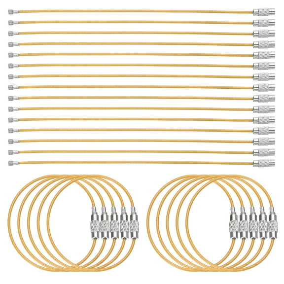 Uxcell 25pcs Wire Keychain Cable 6" Plastic Coated 1.5mm Stainless Steel Key Ring Cable Loop Rings Yellow