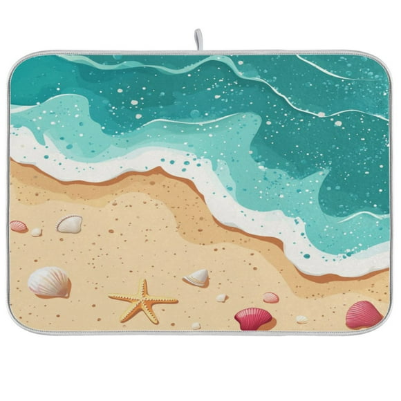 Waves and Seashells Dish Drying Mat Kitchen Mats Microfiber Counter Absorbent Dish Pad Drainer Rack