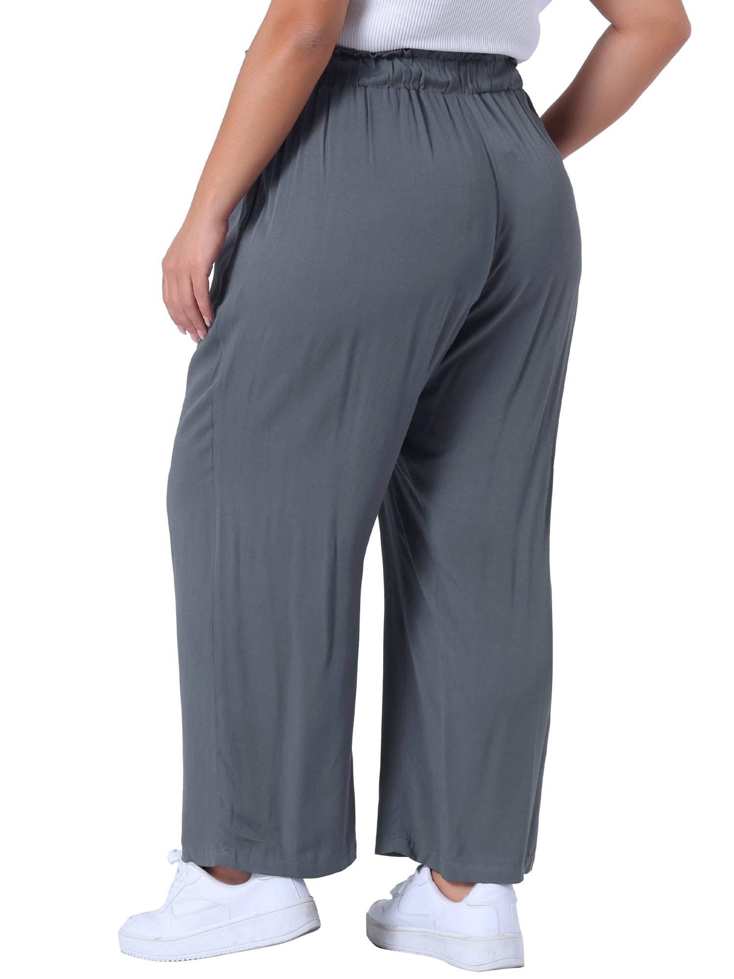 DARING DIVA Women's Plus Palazzo Stretchy High Waisted Wide Leg Pants 1X Grey