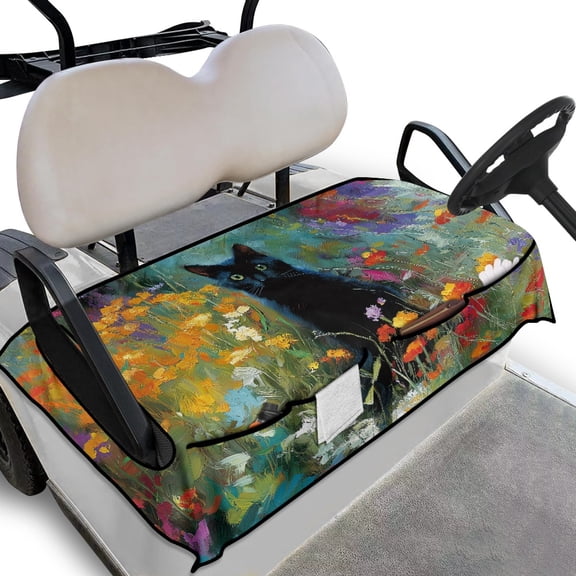 Whosucclay Black Cat in Flowers Golf Seat Cover, Breathable Elastic Golf Cart Seat Protector for Most 2‑Seat Golf Carts Thick, 52.36"x 32.28"