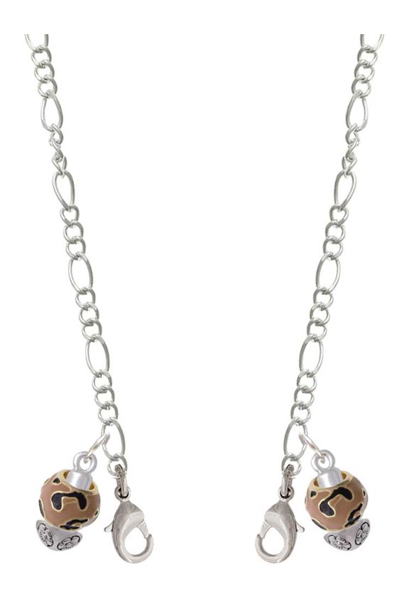 Goldtone Wide Tan Cheetah Print Spinners Silvertone Face Mask Necklace