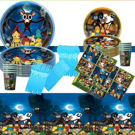 Forest Survival 99 Nights Party Tableware Set Plates Cup Kit Birthday Supplies Decorations Disposable Dinnerware