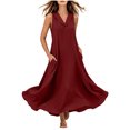 thumbnail image 5 of YuXingFu Cotton Dresses Casual Summer Maxi V-Neck Plus Size Womens Dress Sleeveless Flowy Long Casual Summer Wine XL, 5 of 9