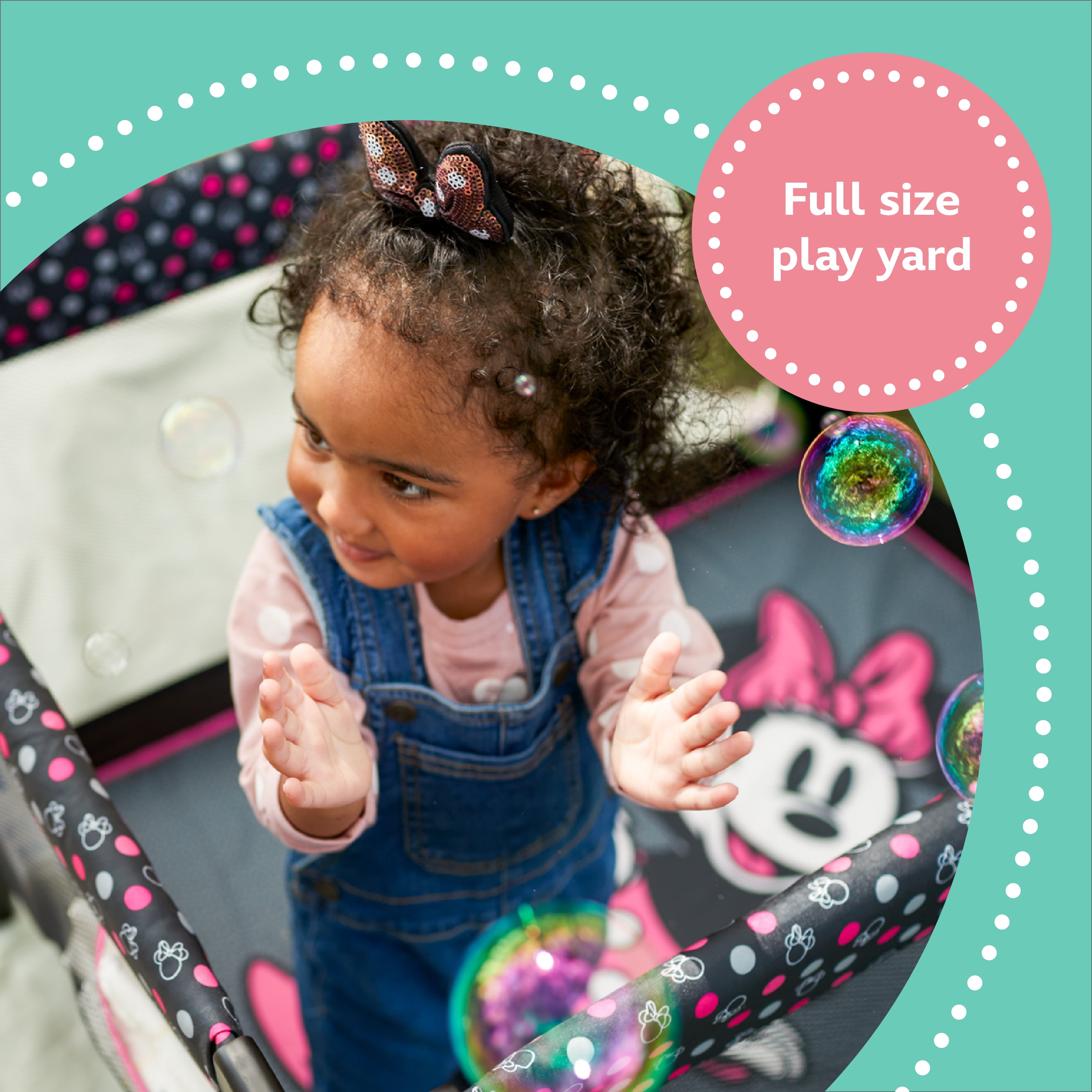 Disney Baby 3D Ultra Play Yard with Bassinet, Toy Bar & Carry Bag – Modern Mickey – Portable Baby Playpen & Travel Crib