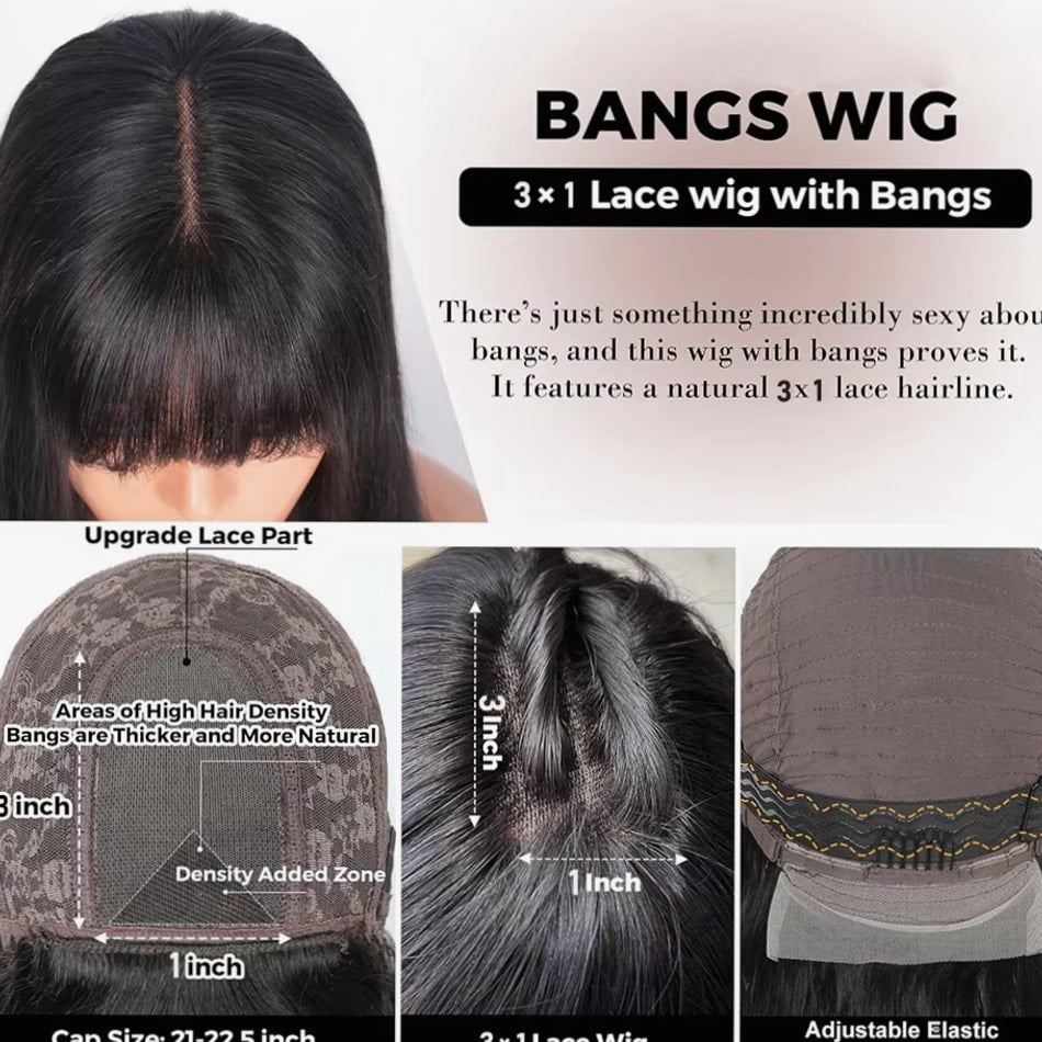 Typpkmm – Durable 8 Straight Bob Wig Human Hair with Bangs 3x1 HD Lace Middle Part Wigs for Women Glueless Wear and Go Bob Wigs 10 Inch, Black