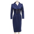 thumbnail image 5 of Ygbgbb Womens Dresses Blazer Lapel Double Breasted Fitted Waist Slim Midi Pencil Dress for Office Commute Business Formal Event Navy M, 5 of 7