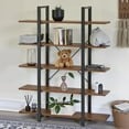 thumbnail image 4 of Bookshelf Industrial 70" Freestanding 5-Tier Tall Bookshelf Metal Frame Display Shelf with Thickened Particle Board for Bedroom, Home Office and Living Room, Rustic Brown, 4 of 6