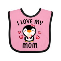 Inktastic I Love My Mom with Cute Penguin and Hearts Girls Baby Bib