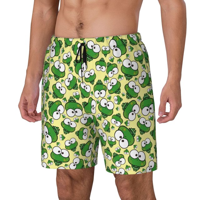 Kdxio Cartoon Frogs Print Mens Swim Shorts with Mesh Lining, Breathable and Quick-Drying, Adjustable Waist, Privacy Pocket-Large
