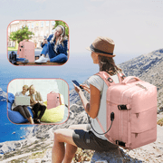 DAKOMM Travel Backpack for Women Men, Carry On Backpack with USB Charging Port & Shoe Pouch, TSA 17.7 inch Laptop Backpack Flight Approved, Nurse Bag Daypack for Weekender Business Trip Hiking, Pink