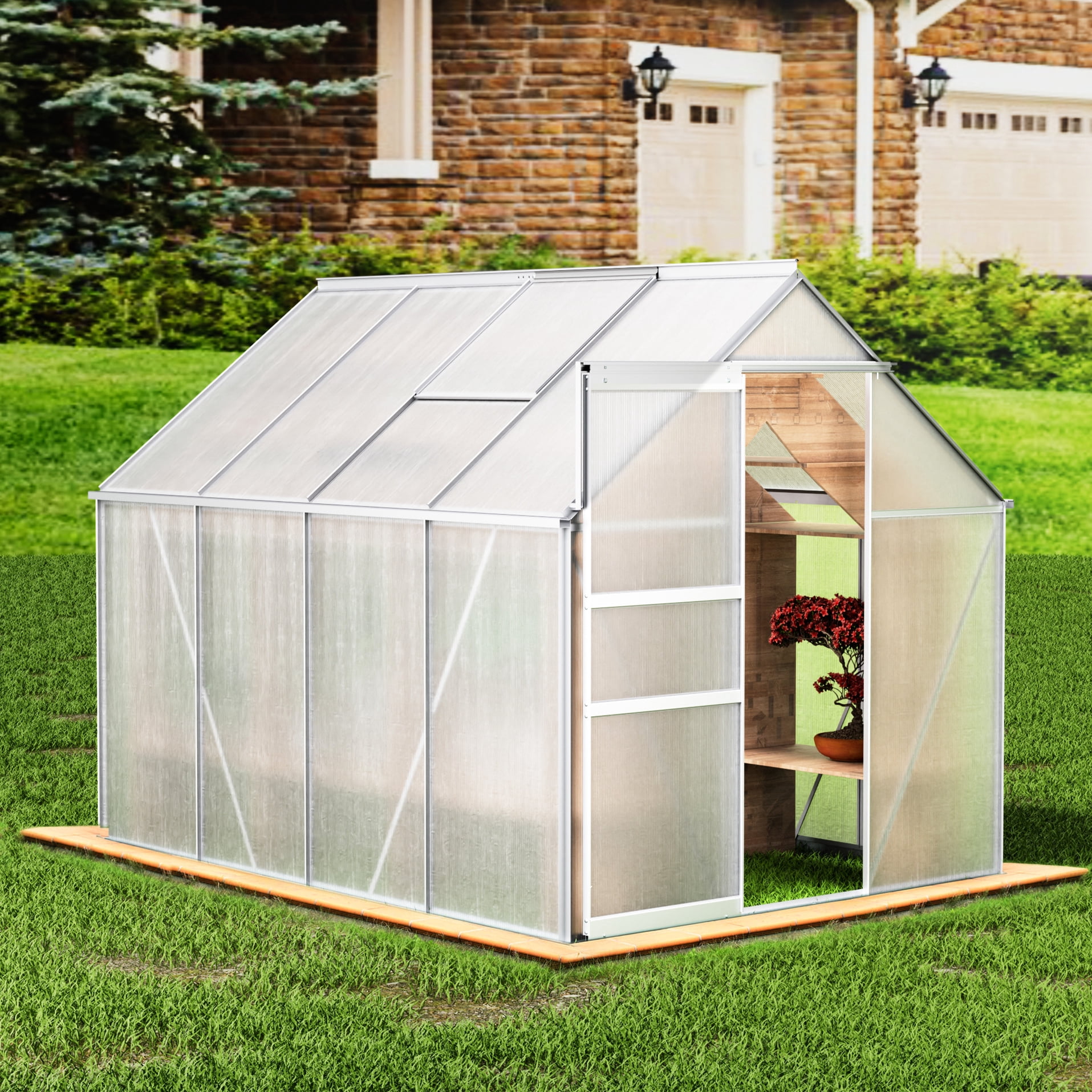 Walk-in Polycarbonate Greenhouse 8'x6', Penetration, With Sliding Doors 8' L X 6' W Panels, Balance For Outdoor Use