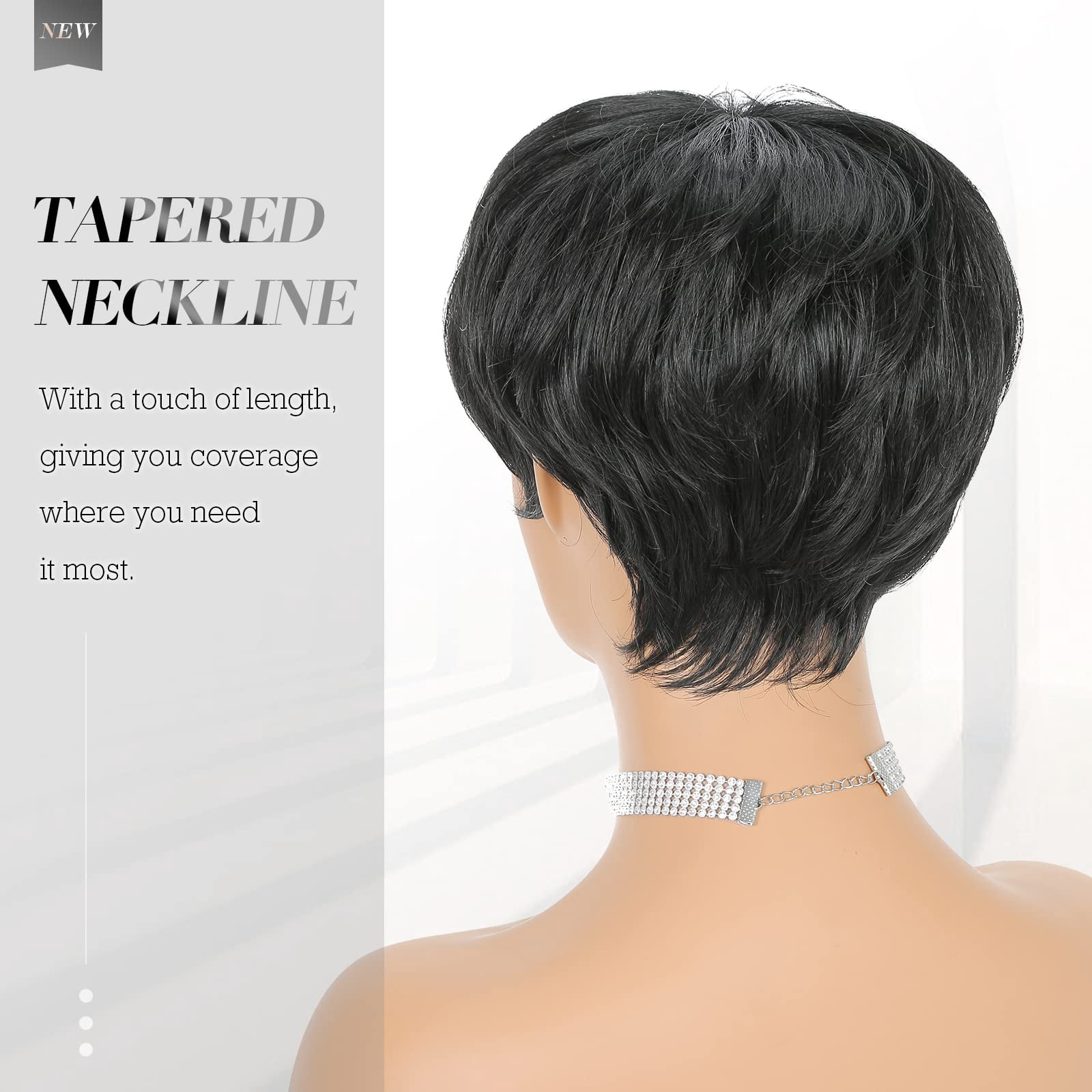 Layered Pixie Cut Wigs Synthetic Short Ombre Gray Wavy Grey to Black Glueless Wig for Women with Bangs
