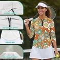 thumbnail image 6 of Uorisanigo Hippie Flower Athletic Polo Workout Tops for Women Casual Versatile Women's Dry-Fit Golf Polo Shirts Fashion 3/4 Roll Sleeve Zip Up Collar Outing Wear for Workout Sports, 6 of 7