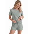 thumbnail image 2 of LUBOT 2026 Bamboo Viscose+Cotton Pajamas for Women Soft PJ Set 2 Piece Cooling Short Sleeve Summer Nightwear Sleepwear Sage Gray M, 2 of 7