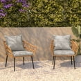 thumbnail image 3 of Flash Furniture Evin Set of 2 Boho Indoor/Outdoor Rope Rattan Wicker Patio Chairs with Gray All-Weather Cushions, Natural, 3 of 13