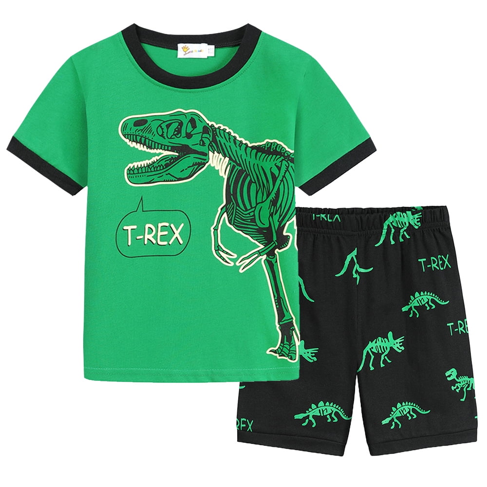 Ddsol Boys Cartoon Dinosaur Short Sleeve Set Pajamas