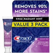 Pack of 2 - Crest 3D White Advanced Teeth Whitening Toothpaste, Radiant Mint Triple Pack 3 pk / 3.3 oz Packaging May Vary