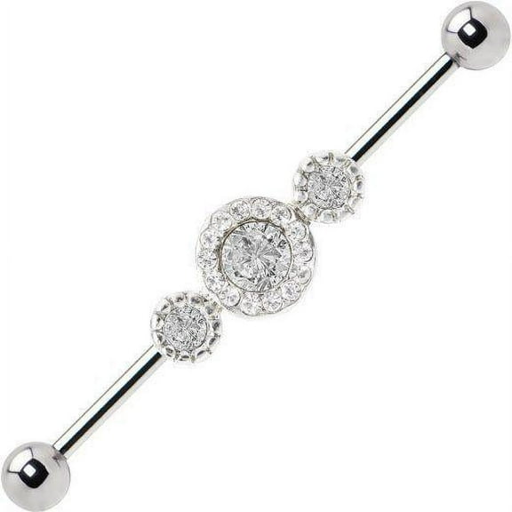 Halo Industrial Ear Bar With Clear Gems Body Jewelry 14G 1-1/2" 38mm