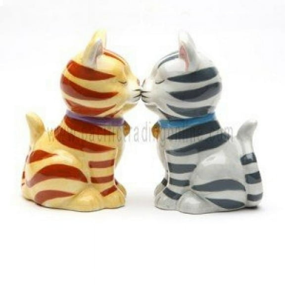 hand painted ceramic magnetic salt and pepper shaker set- tabby kittens