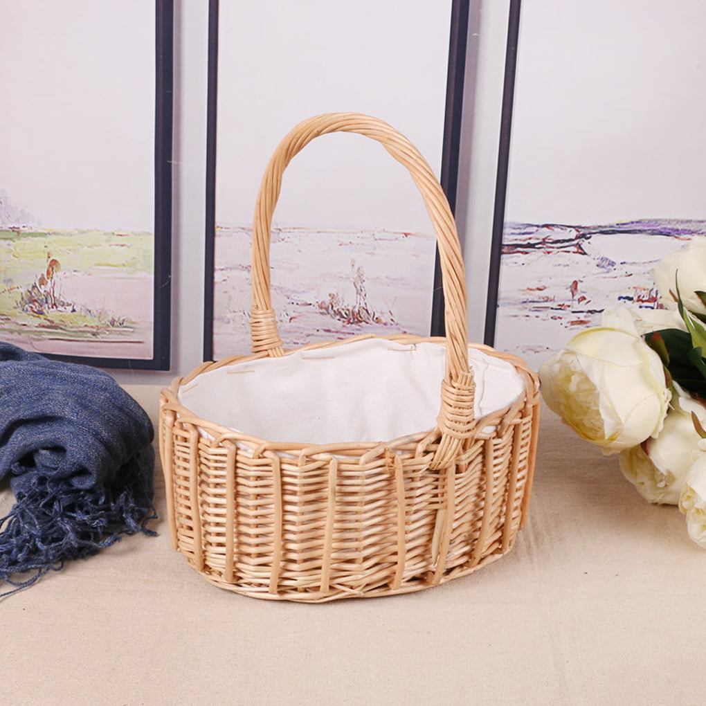 Vintage but New Woven Wicker Straw Decorated Shoe Basket Lace Rose or Blue 