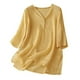 thumbnail image 1 of Top de lino bordado con cuello en V para mujer, primavera-verano: color liso, tejido suave, diseño en relieve, estilo étnico informal., 1 of 7