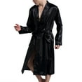 thumbnail image 3 of Defitshape Men's Satin Kimono Robe Knee Length Lightweight SPA Summer Lounge Long Sleeve Silky Bath Robe Soft Bathrobe with Pocket Silk Black Small, 3 of 4