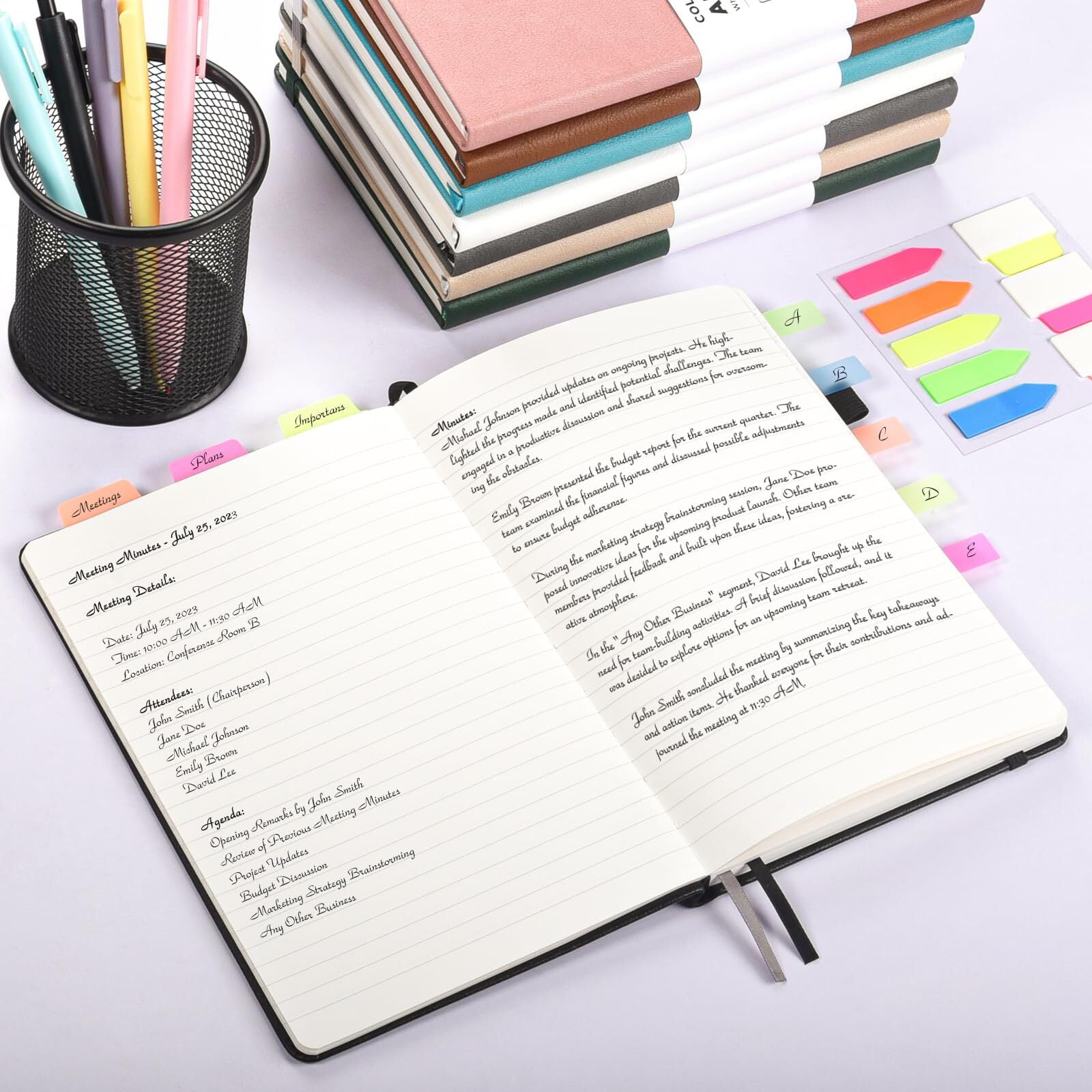 OMEYA 6 Pack Lined Journal Notebook, A5 College Ruled Notebooks with 6 Pens, Hardcover Notebooks for Work Campus, 160 Pages, 100GSM, 5.7"x8.3", Leather Journal for Women & Men