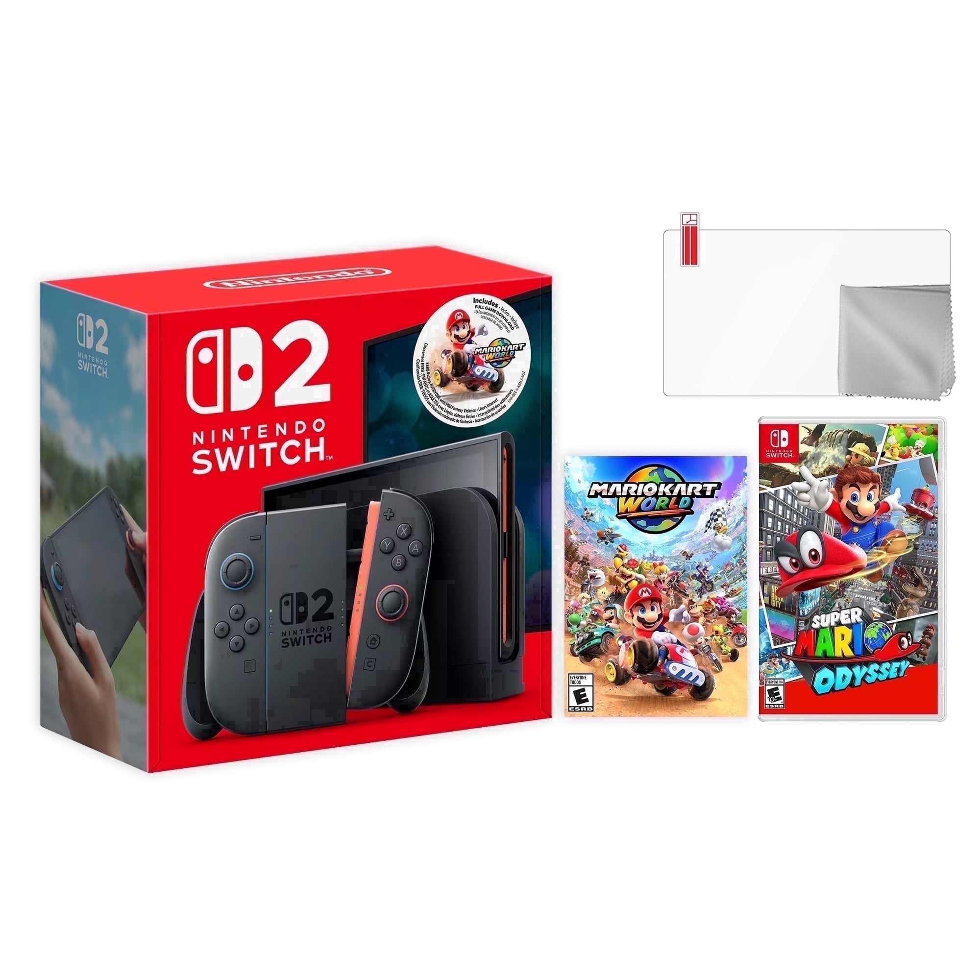 Nintendo Switch 2 Mario Kart World Bundle 256GB 7.9-Inch 1080P Screen, Joy-Con 2 with Mouse Sensor, Dock, with Super Mario Odyssey And Microfiber Cleaning Cloth & Screen Protector