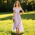 thumbnail image 6 of SGFCWSX Girls Maxi Dress Square Neck Flutter Sleeve Daisy Floral Print High Low Belted Dresses for Kids Purple Size 9, 6 of 7