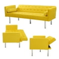 thumbnail image 5 of Modern Velvet Futon Sofa Beds, Upholstered Convertible Sofa Couch with 2 Pillows Removable Square Armrests for Living Room, Small Space, Apartment, Yellow, 5 of 7