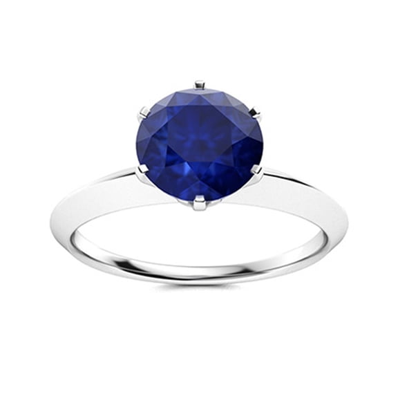 Mooneye Multi Prong 6 mm Round Blue Sapphire 925 Sterling Silver Solitaire Women Wedding Ring