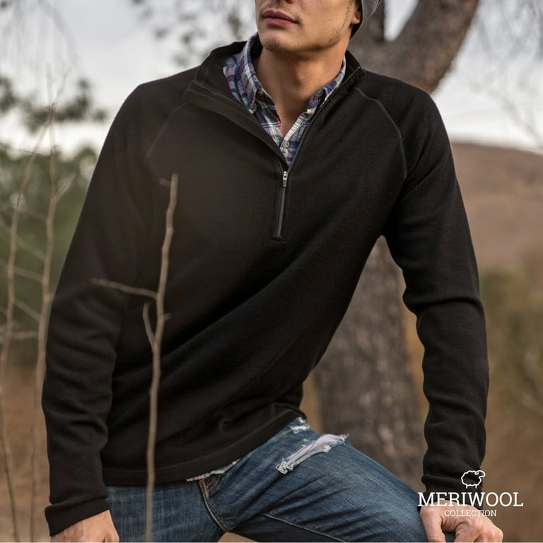 MERIWOOL Merino Wool Men's Half Zip Mock Turtleneck Pullover
