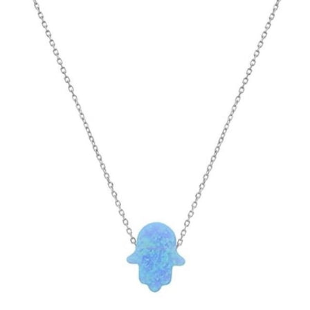 18 in. Sterling Silver Blue Opal Hamsa Necklace