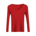 thumbnail image 5 of BRGZLK Women V Neck Sweaters Solid Color Long Sleeve Tight Elastic Comfy Soft Pullover Sweater Knitting Shirt Red Free Size, 5 of 5
