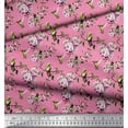 thumbnail image 2 of Soimoi Silk Fabric Hummingbird,Leaves & Rose Floral Printed Fabric 1 Yard 42 Inch Wide, 2 of 3