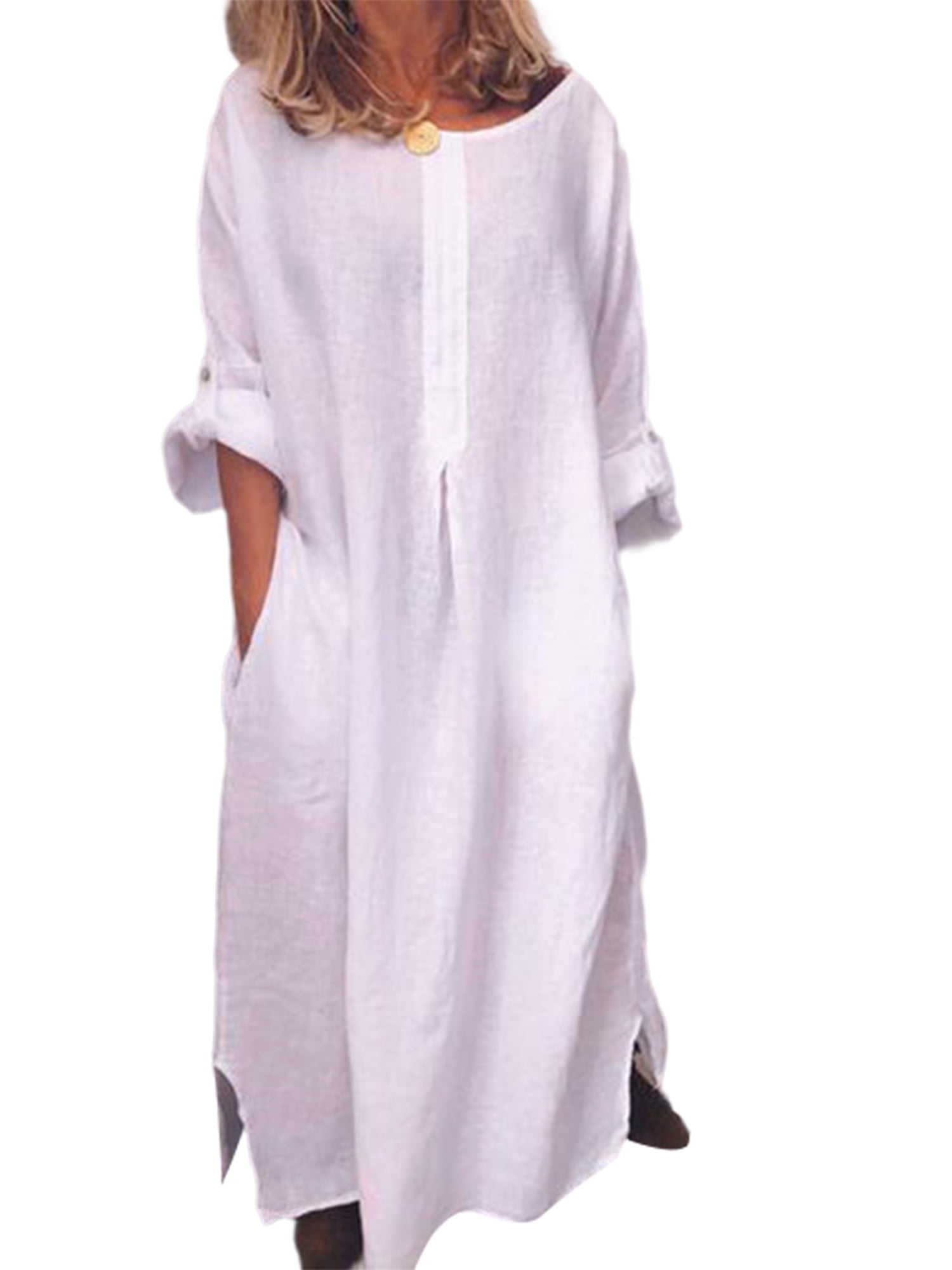 Frontwalk Casual Women Solid Color Oversize Maxi Dress Cotton Linen ...