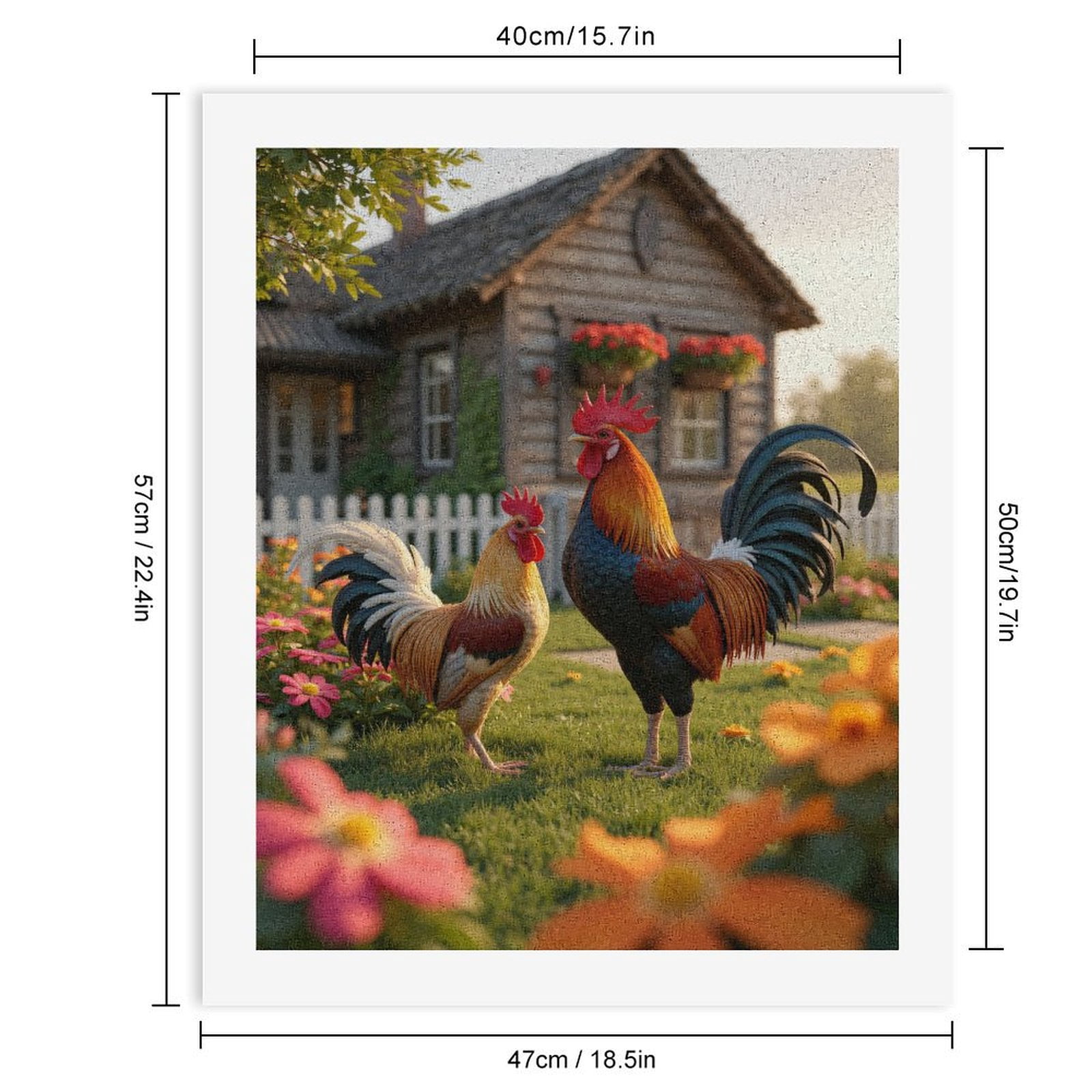 Paint by Numbers Kit for Adults, Roosters Garden Cottage Flowers Scene Paint by Numbers, Easy Paint by Numbers Kit for Adults Beginner, DIY Adult Paint by Number Kits on Canvas, 12x16in Home Decor