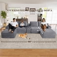 thumbnail image 4 of Muumblus 150" Cloud Sectional Sofa with Storage Console, U-Shaped Modular Couch with 2 Ottomans, USB, Cup Holders, Oversized Corduroy Living Room Sofa, Gray, 4 of 8