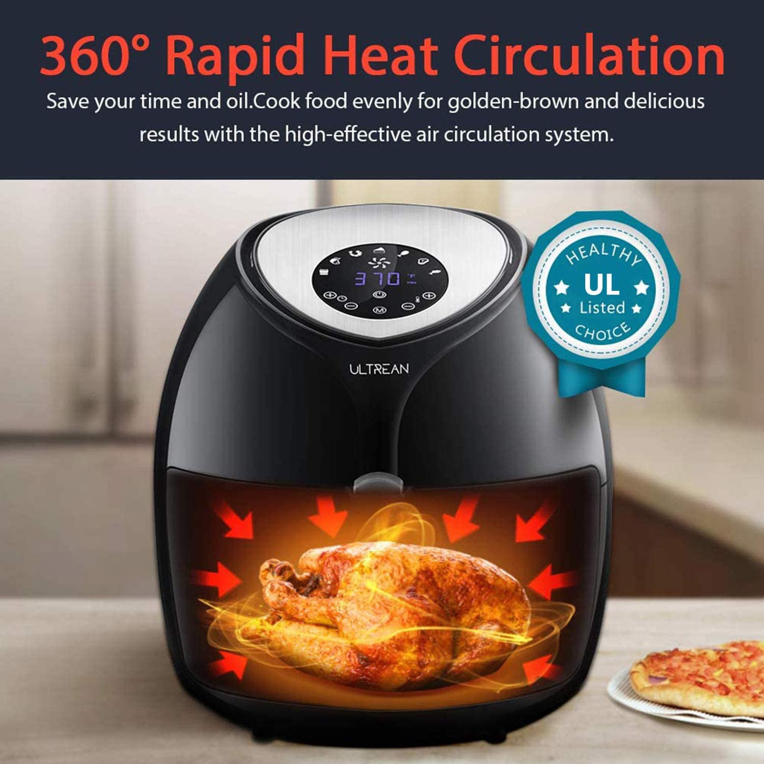 Ultrean Air Fryer, 9 Quart 6-in-1 Electric Hot XL Airfryer Oven Oilless  Cooker, Large Family Size LCD Touch Control Panel and Nonstick Basket, ETL