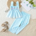thumbnail image 2 of XZNPDUCQ Toddler Kid Girl Outfits Clothes Ruffle Short Sleeve Floral T-Shirt Top Summer Shorts Short T-shirt Sets 18-24 Months Blue, 2 of 9