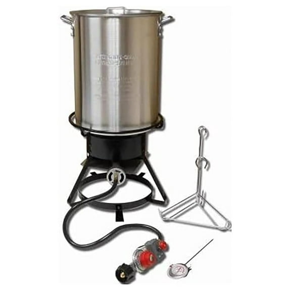 Metal- Import 29 Quart Aluminum Turkey Pot Frying Cooker Package with 38,000 BTU Cast Burner & 12 Inch Propane Outdoor Cooker