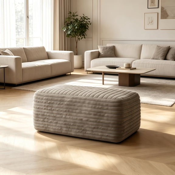 37.40 Inch Camel Plush Corduroy Sofa Ottoman, No Assembly Required Modular Sectional Chaise Lounge Couch with High Resilience Sponge for Living Room Apartment Bedroom