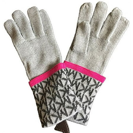Michael Kors Womens Gloves MK Logo Knit Cuffed Gloves Light Grey