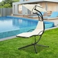 thumbnail image 3 of Patiojoy Outdoor Hanging Chaise Lounge Chair Floating Chaise Swing Lounger w/Canopy & Cushion Beige, 3 of 6