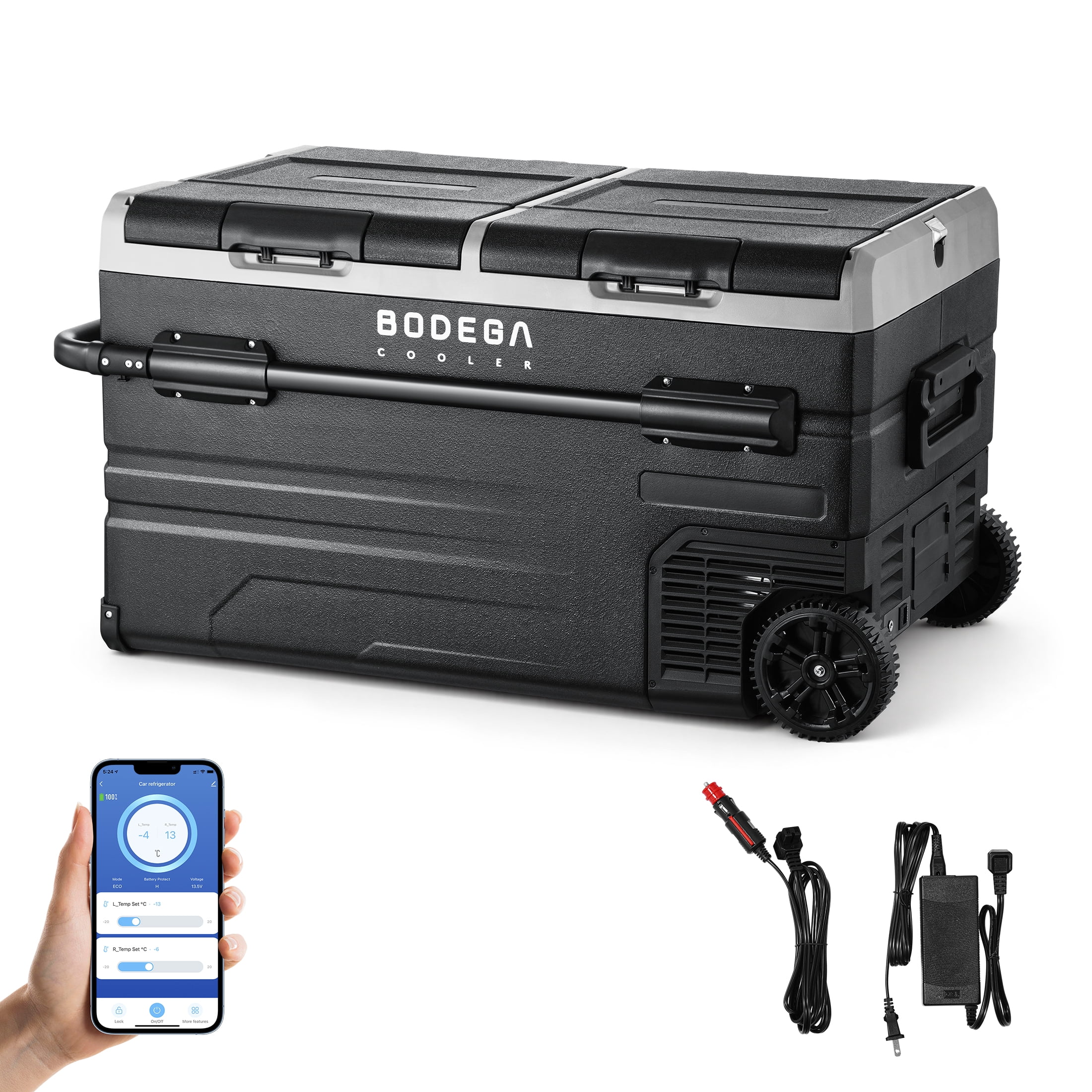 BODEGA 12V Car Refrigerator 121 Quart 115L Dual Zone Portable Freezer Cooler with WIFI App Control, -4℉ to 68℉, 12/24V DC & 100-240V AC, for Travel, Camping, RV & Outdoor Use