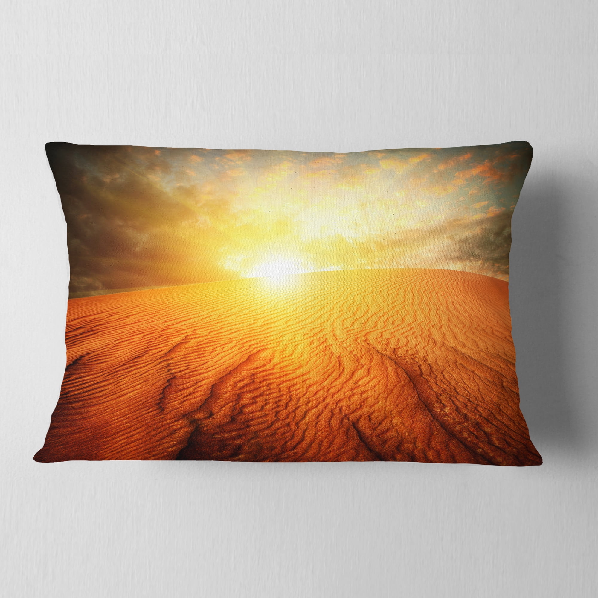 Designart Sand Landscape with Sun - Landscape Printed Throw Pillow - 12x20