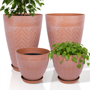 4-Piece Faux Terracotta Tall Planters With Herringbone Texture
