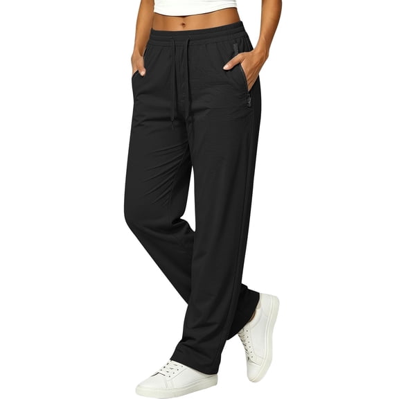 Women's Plus Size Lightweight Hiking Joggers, Stretch Active Pants, Quick Dry Water-Resistant Athletic Pants for Women, Stretch Drawstring Active Joggers with Zipper Pockets Black