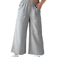 thumbnail image 1 of Pantalones anchos de lino para mujer, pantalones de playa holgados con cordón de cintura alta y bolsillo, 1 of 5