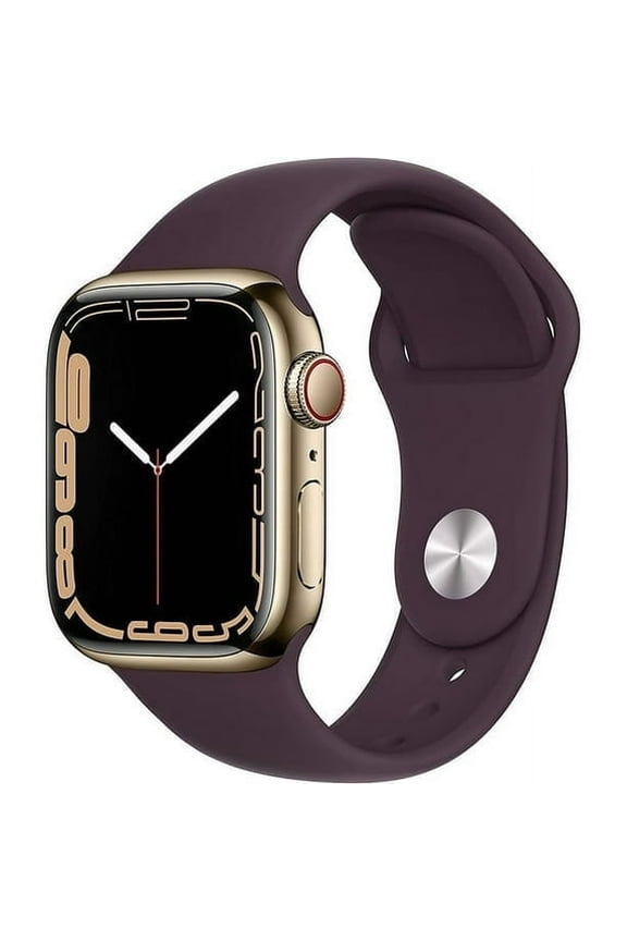 Pre-Owned Apple Watch Series 7 41mm GPS + Cellular Gold Stainless Steel - Dark Cherry Sport Band